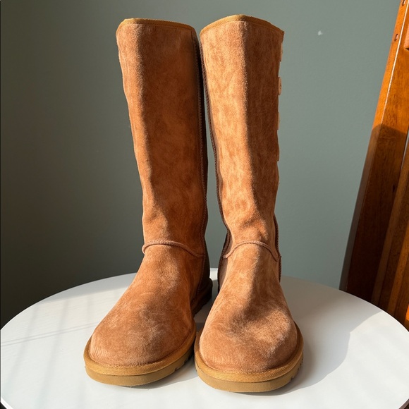 UGG Australia Women's Lo Pro Button Fold Over boots in chestnut suede Like New - Picture 9 of 13
